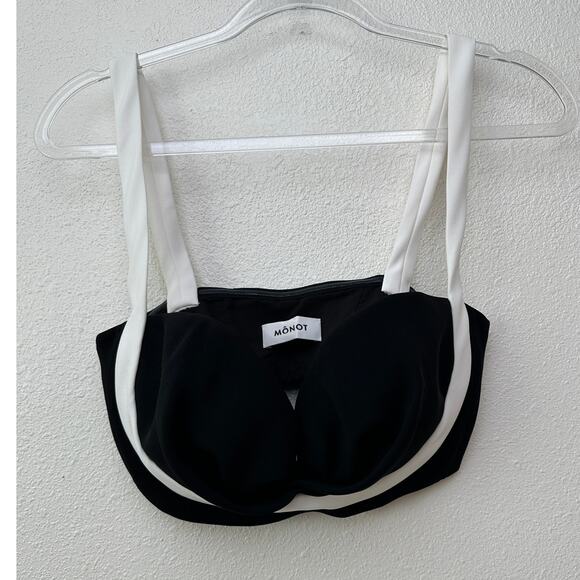 Mônot Black White Contrast Bustier Bra Crop Top Women’s Size 6 - Picture 1 of 16